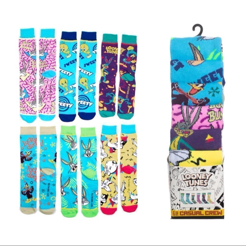 NEW Men’s Looney Tunes Casual Crew Socks 6 pair